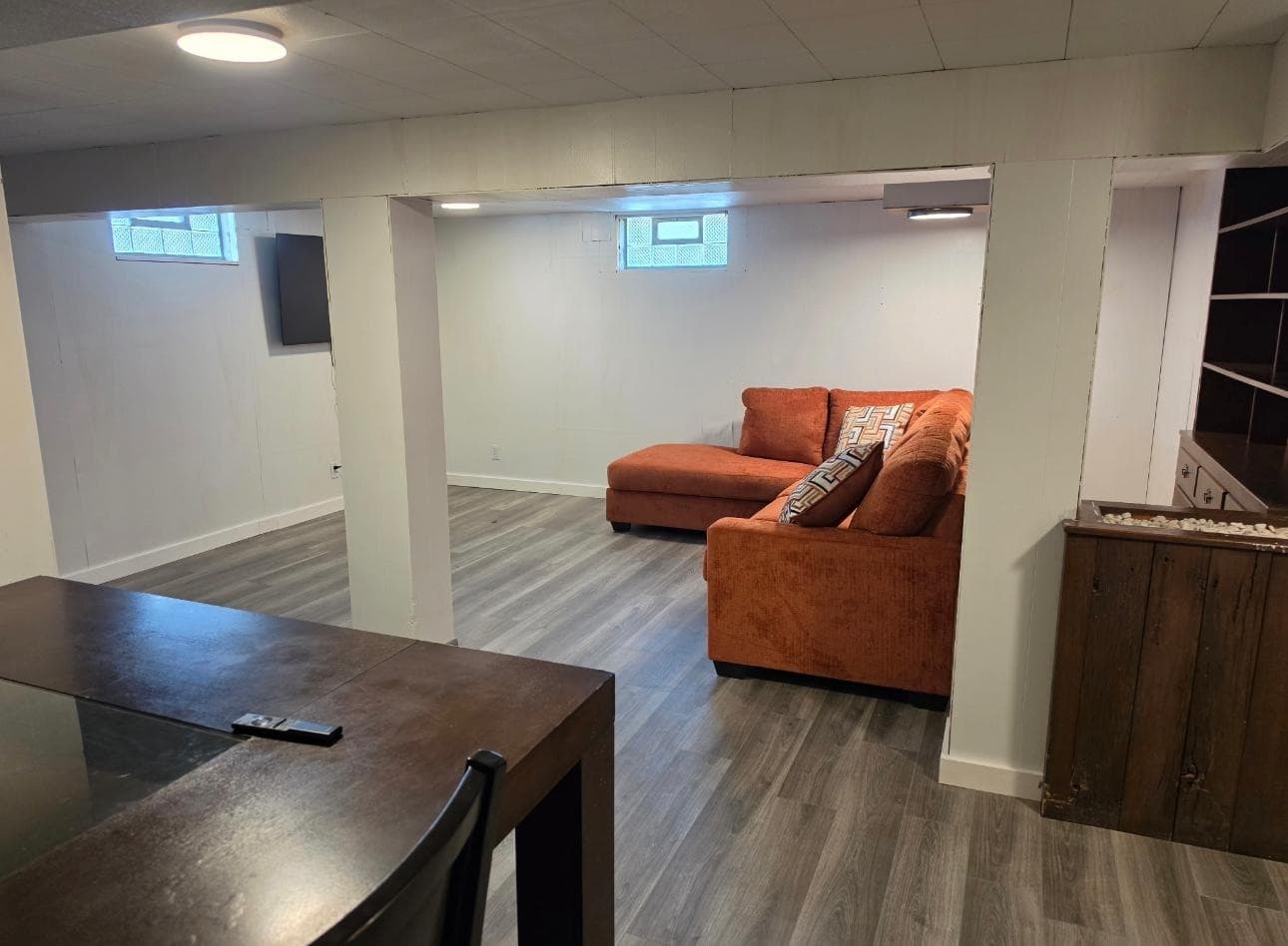 Renovated basement living area